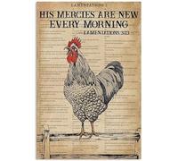 Snowsun Poster Bible Rooster Chicken His Mercies are New Vertical8*12 Inch Retro Fashion Chic Funny Metal Tin Sign for Home Decor Bar Party Garden