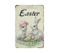 Snowsun Rabbit Easter Metal Sign Easter Vintage Tin Sign Easter Decor Retro Sign for Home Bar Living Room Easter Wall Decor 8x12 Inch