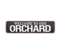 Snowsun Vintage Welcome to Our Orchard Retro Tin Art Plaque Aluminum Sign for Bedroom Kitchen Garden Wall Pub Club Coffee Hanging Decor 4x16 Inches