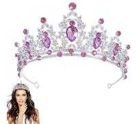 Snowtain Tiara Tiara, 1 Pcs Princess Wedding Tiara, Crystal Tiara with Crown, Rhinestone Crown for Wedding Show, Prom, Princess Party (Silver, Purple Rhinestone), 13cm*4.5cm*1cm, Alloy, Rhinestone