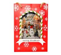 SnowTime 22cm Water Gift Bag with Snowman Scene - LED Light Up Christmas Decoration with Glitter Swirl Effect, Timer Function, Battery or Dual Power Option - Indoor Festive Ornament for Holiday Décor