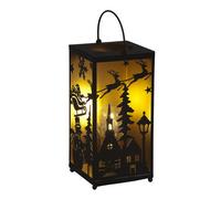 Snowtime 24Cm Metal Lantern With Santa Sleigh Scene Warm Led Light Christmas Décor