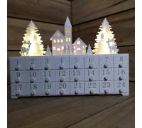 Snowtime 27cm White Wooden Advent Calendar with LED lights