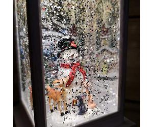 Snowtime 31cm White Water Spinner Lantern Snowman Scene LED