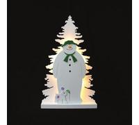 Snowtime 37Cm White Wood Snowman Snowdog Light Up Decoration Christmas Table Festive