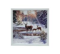 Snowtime 40X40Cm Fiber Optic Led Light Christmas Canvas Winter Wonderland Deer Family Wall Decoration Battery Operated