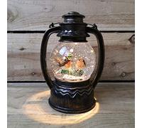 Snowtime Antique Bronze Glitter LED Lit Water Spinner with Christmas Robins Scene