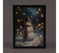 Snowtime B/o F/o 30X40Cm Framed Canvas Snowman In Hat & Scarf