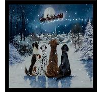 Snowtime Battery Operated Fibre Optic 40x30cm Christmas Dogs Canvas