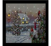 Snowtime Battery Operated Fibre Optic LED 40x30cm Robins Canvas