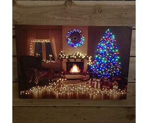 Snowtime Battery Operated Fibre Optic LED 60x40cm Festive Room With Fire & Tree Canvas