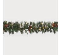 Snowtime Battery Operated Pre-Lit Cranberry Pine 275Cm Garland W/50 Warm White Leds Christmas Garland