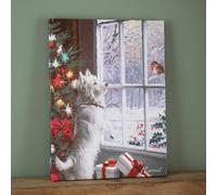 Snowtime Christmas 40cm x 30cm Festive Dog & Robin Fibre Optic Wall Canvas