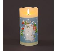 Snowtime Christmas Candle With Snowman And Snowdog Village Scene