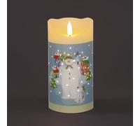Snowtime Christmas Candle with Snowman and Snowdog Village Scene