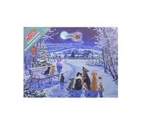 Snowtime Christmas Wall Decoration Canvas 40x30cm Christmas Cats and Dogs in Park LED Light Up Xmas Gift, 12 x 12 inches, Blue