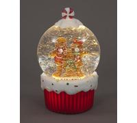 Snowtime Gingerbread Family Light-Up Snow Globe Water Spinner With Timer - 19Cm