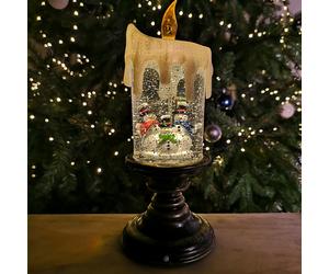 Snowtime Indoor Battery Operated 25cm LED Water Candle Stick Spinner With Snowman Scene