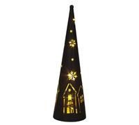 Snowtime Led Metal Cone Light Black Christmas Decoration With Winter Village & Stars