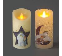 Snowtime Pack Of 2 15Cm Snowman, Snowdog & Billy Candle Christmas Led Light Up Decor False Light