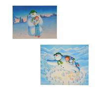 Snowtime Pack Of 2 The Snowman Colour Changing Christmas Fibre Optic Canvas Light Up Led