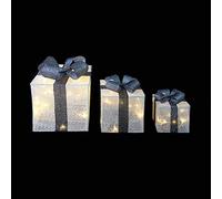 Snowtime Set Of 3 Parcels White & Grey With LEDs