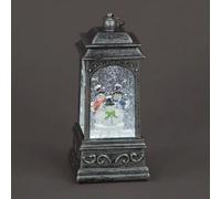 Snowtime Water Filled Christmas Silver Light Up Water Lantern With Snowman Family - 20Cm