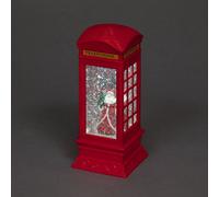 Snowtime Water Filled Telephone Box With Santa Figure - 27Cm - Ice White Led's