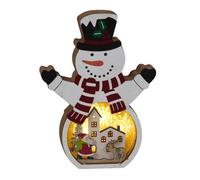 Snowtime Wooden Christmas Decoration Warm Led Light Up Festive White Snowman Scene 20Cm