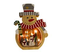 Snowtime Wooden Christmas Decoration Warm White Led Light Up Festive Snowman Scene 20Cm