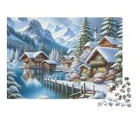 Snowy Alpine Village 1000 Piece Puzzles Beautiful View Winter Mountain Village Home Decoration Decompression Jigsaw for Men And Women Challenging Puzzles Jigsaw Puzzles for Adults 70x50cm/1000pcs