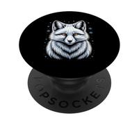 Snowy Arctic Fox Face With Amber Eyes And Snowflakes PopSockets Adhesive PopGrip