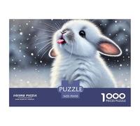 Snowy Bunny Great Gift Idea 1000 Pc Adult Jigsaws - Fluffy White Bunny Catching Snowflakes Impossible Hard Challenging Game for Wall Decoration70x50cm/1000pcs