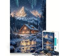 Snowy Cabin in The Mountains Jigsaw Puzzles 1000 Piece for Teenagers Logic Ability Toy Relaxing Fun Accurate Cut Artistic Gift (38x26cm)