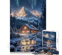 Snowy Cabin in The Mountains Jigsaw Puzzles 1000 Pieces for Teenagers Raise Memory Easy Leisure Clean Edge Xmas Surprise (38x52cm)