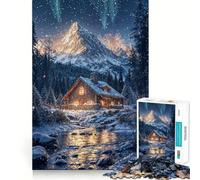 Snowy Cabin in The Mountains Jigsaw Puzzles for Teenagers 1000 Piece Thought Toy Calm Escape Precise Edge Amazing Present (50x75cm)