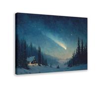 Snowy Cabin Night Canvas Poster Bedroom Decor Landscape Office Room Decor Gift 08x12inch(20x30cm)