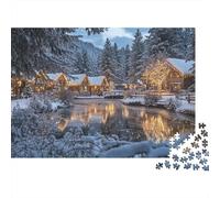 Snowy Cabin Scene 1000 Piece Jigsaw Puzzle Winter Forest View Jigsaw Puzzle for Adults Relaxing Home Decor Gift 52x38cm/1000pcs
