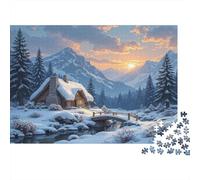 Snowy Cabin-Winter Mountain Landscape 1000 Piece Puzzles for Adults with No Reflection Colourful Jigsaws As A Brain Training Puzzle for Wall Decoration And Gifts 38x26cm/1000pcs