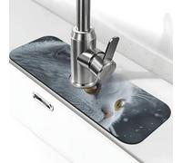 Snowy Cat Faucet Mat for Kitchen Sink Cute Drying Mat Super Absorbent Sink Faucet Mat for Kitchen Bathroom Sink Cafe Bar Faucet Decor Gifts ( 15" X 5.5")