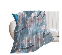 Snowy Cherry Flowers Blossoms 250GSM Flannel Throws Blanket Lightweight Warm Fleece Knee Blankets for Bed Sofa 40"*50" （100 * 130cm）