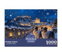 Snowy Christmas at Salzburg Fortress Wooden Jigsaw Puzzle Waterproof 1000 Piece Puzzles for Adults Impossible Challenging Games