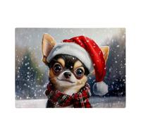Snowy Christmas Chihuahua Glass Chopping Board Warren Reed - Designer Multi One Size