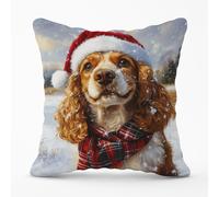 Snowy Christmas Cocker Spaniel Cushion Warren Reed - Designer Brown 45cm x 45cm