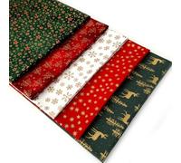Snowy Christmas Fat Quarter Fabric Bundle - Festive Reds, Greens, Creams & Golds 100% Cotton Fabric 5 x Fat Quarters 50x54cm