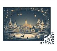 Snowy Christmas Happy New Year 1000 Piece Jigsaw Puzzles for Adults Jigsaws Challenging Game Family Challenging Educational Challenge Home Decoration for Adults And Kids Age 12 Years Up 1000pcs (75x5