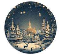 Snowy Christmas Happy New Year 1000 Pieces Circular Jigsaw Creative Seeking A Challenging And Relaxing Activity Games for Adults And Kids 1000pcs (67.5x67.5cm)