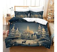 Snowy Christmas Happy New Year Duvet Cover Sets 3 PCS Hotel Quality Quilt Cover Bed Sets Bed Covers with Pillowcases with Zipper Closure Hypoallergenic Soft Breathable Microfiber Super King（260x220cm）