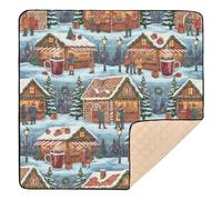 Snowy Christmas Market Scene Pattern Soft Thick Baby Activity Play Mat for Floor Portable Baby Play Tummy Time Mat for Newborns Babies Infants Toddlers, 50'' x 50''