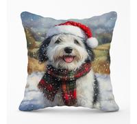 Snowy Christmas Old English Sheepdog Cushion Warren Reed - Designer Grey 60cm x 60cm